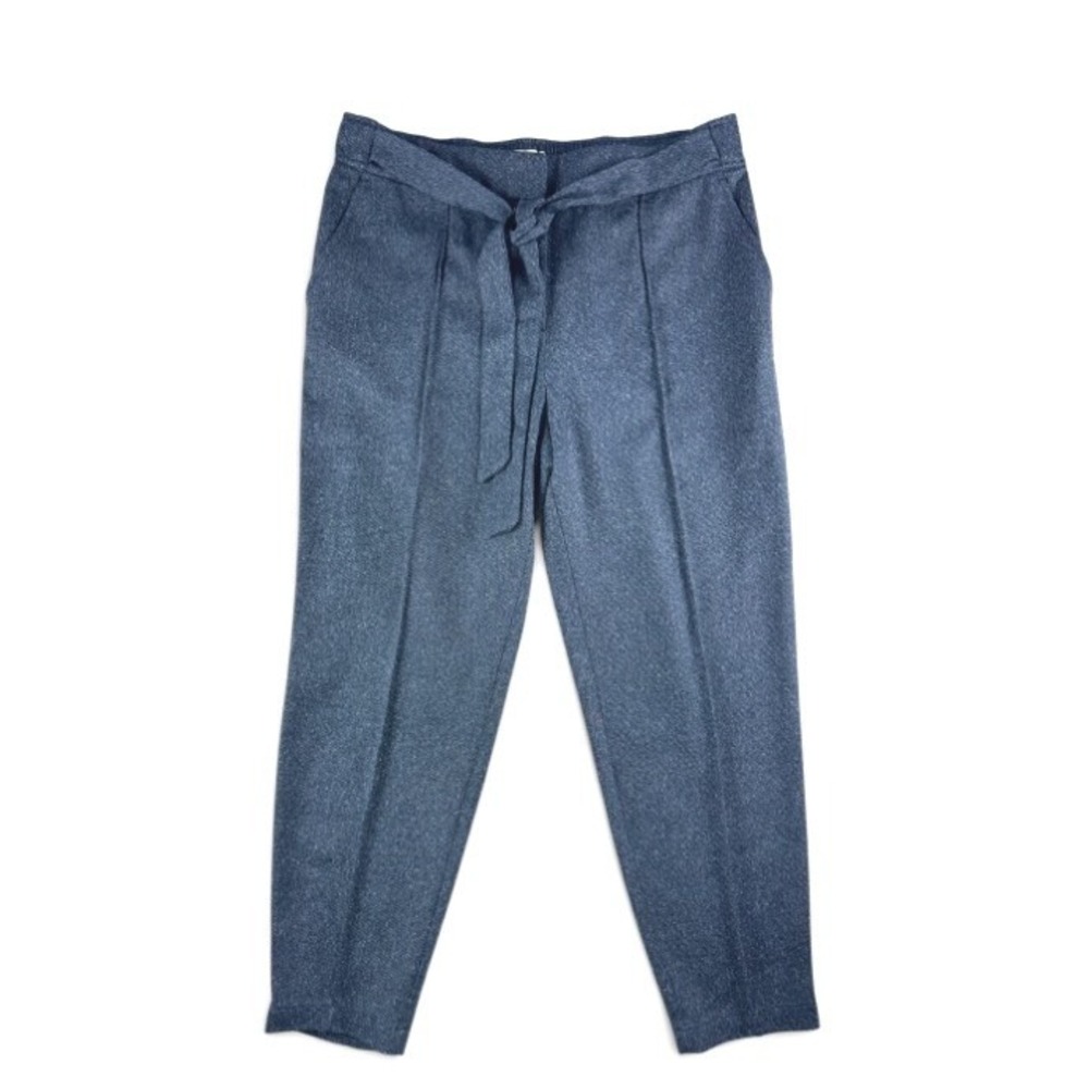 Loft Outlet Blue Marl Tapered Tie Waist Trousers Pants Sz 10 High Rise Paperbag